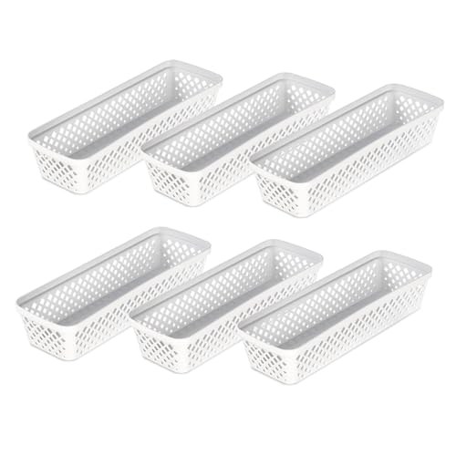 Glad Plastic Storage Basket Set - Multipurpose Drawer Trays, Kitchen Pantry Containers, and Bathroom Bins - 6 Pack Narrow Organizers, White - color: White, size: Narrow