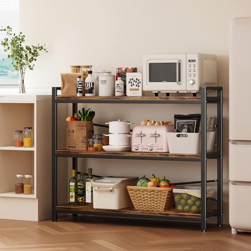 3 Tier Bookshelf 39.37" Width, Long Industrial Bookcase, Vintage Farmhouse Modern Wooden Big Book Shelf for Home Living Room Bedroom Office Storage(Rustic Brown) - color: Rustic, size: 3 Tier - 39.3" W