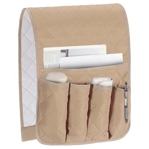 uxcell 1 Pcs Recliner Armchair Caddy, Couch Armrest Organizer with 5 Pockets for Bedside Sofa Remote Control Holder Magazine Phone Book Glasses (Beige, 35"x13") - color: Beige