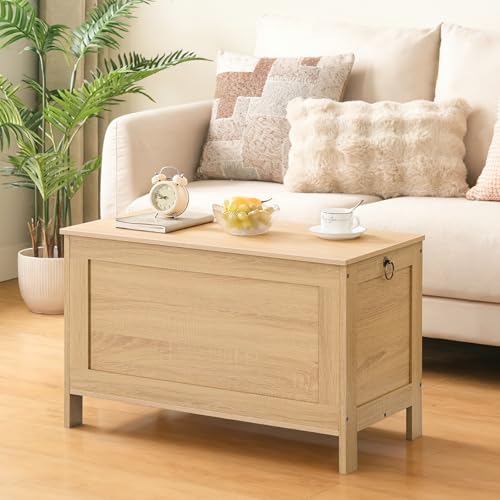 HOOBRO Toy Box, Retro Wooden Look Storage Chest with Safety Hinge, Entryway Storage Bench Supports 220 lb, 29.9 x 15.7 x 18.9 Inches Toy Chest Organizer, Easy Assembly (Natural) NL75CW01G2 - color: Natural, size: 29.9x15.7x18.9 Inch