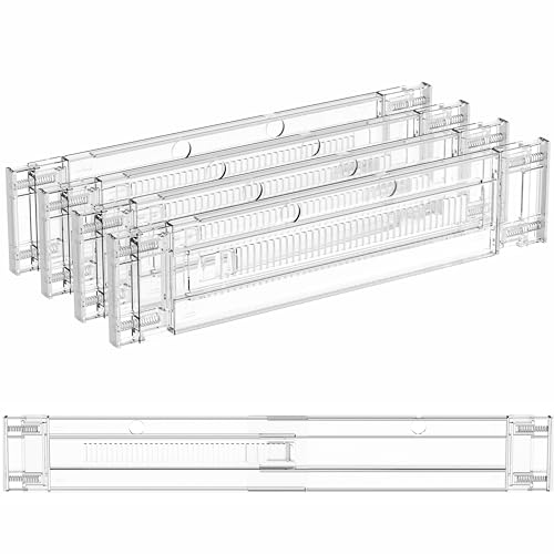 Yieach 4 Pack 3.2 Inch Shallow Acrylic Drawer Dividers for Clothes,Expandable Deep Dresser Dividers From 15 to 21'',Adjustable Drawer Separators for Dresser,Nursery and Baby Clothing,Sock,Underwear - color: Clear-4 Pack