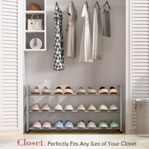 Bumusty 3-Tier Expandable Shoe Rack for Closet, 18“-33” Adjustable Shoe Rack for Small Space, Small Shoe Organizer for Front Door, Sturdy Metal, Light Grey - color: Light Grey, size: 3-Tier