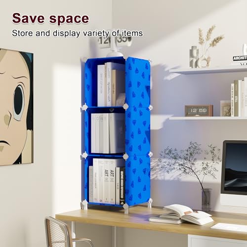 UNKU Cube Storage Organizer, 3 Cube Closet Organizer Storage Shelves, DIY Stackable Bookcase, Clothes Organizer Shelf for Closet, Bedroom, Living Room, Cabinet, Home, Office, Blue - color: Blue, size: 3cube