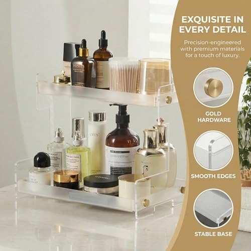 FFK Bathroom Organizer Countertop, 2 Tier Bathroom Counter Organizer Kitchen Spice Rack Cosmetic Organizer,Countertop Storage for Bathroom, Kitchen, Living Room, Bedroom, Dressing Table - color: Transparent