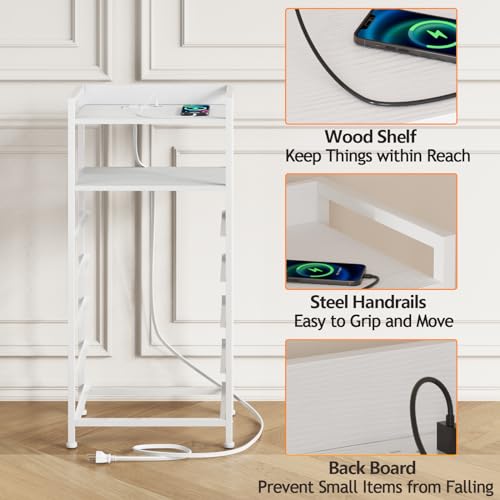 Furnulem White Nightstand with 5 Storage Drawer, Tall Dresser for Bedroom with Led Light and Charging Station, Side Table Nightstand for Closet, Fabric Bins, Metal Frame, Wood Shelf(White) - color: White, style: 5 Drawer