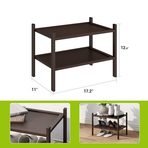BMOSU 2-Tier Bamboo Small Shoe Rack Premium Stackable Shoe Shelf Storage Organizer for Hallway Closet Living Room Entryway Organizer(Brown) - color: Brown, size: Small-2-Tier（17*11*12.6inches）