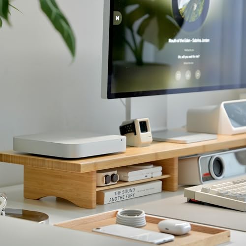 Bamboo Dual Monitor Stand Riser Natural, 2-Tier Desk Monitor Riser for 2 Monitors, Supports for PC Computer Monitor, Printer, Heavy TV Riser up to 300 lbs - color: Natural