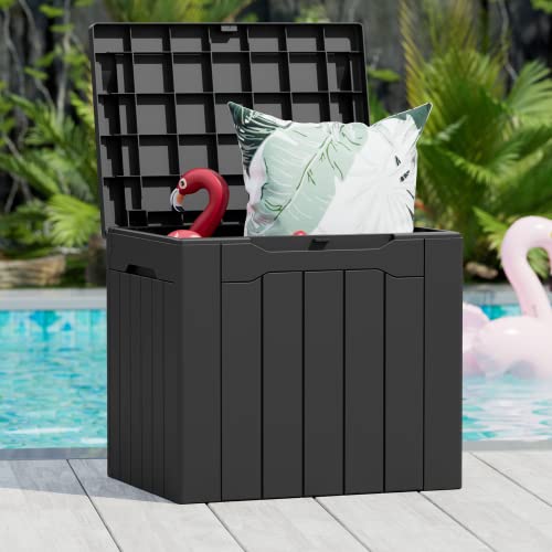 Greesum 31 Gal Resin Deck Box,Outdoor Storage for Patio,Garden Tools,Pool Supplies, Weatherproof and UV Resistant, Lockable, Black - color: Black, size: 31 Gallon