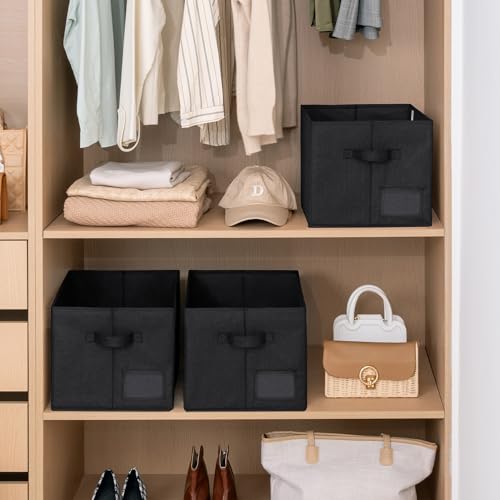 GRANNY SAYS Storage Baskets for Shelves, Fabric Storage Bins for Clothes, Closet Organization Bins, Collapsible Storage Bins with Handles, Decorative Storage Box, Black, Large, 3-Pack - color: Black, size: Large