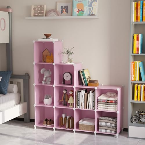 AWTATOS Cube Storage Organizer Protable Closet Organizers and Storage for Kids DIY Stackable 12 Cube Storage Shelves Clothes Organizer for Bedroom, Home, Pink - color: Pink