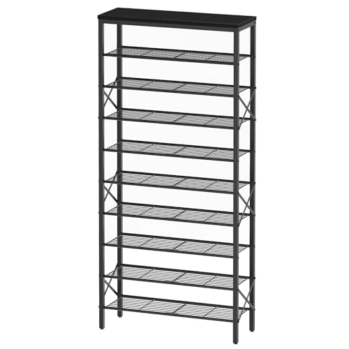 YATINEY 10 Tier Shoe Rack, Large Capacity Shoe Storage Organizer Holds 40 Pairs, Sturdy and Stable, for Entryway, Hallway, Closet, Dorm Room, Black SS10BB - color: Black, size: 27.8" x 10.8" x 65.7"