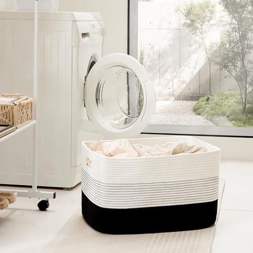 Artfeel Blanket Basket,Rectangle Woven Baskets for Storage,30L Laundry Basket for Decorative Nursery Blanket,Toys,Dirty Clothes and Magazine in Shelves,Baby Room,and Living Room - color: Black, size: 30L