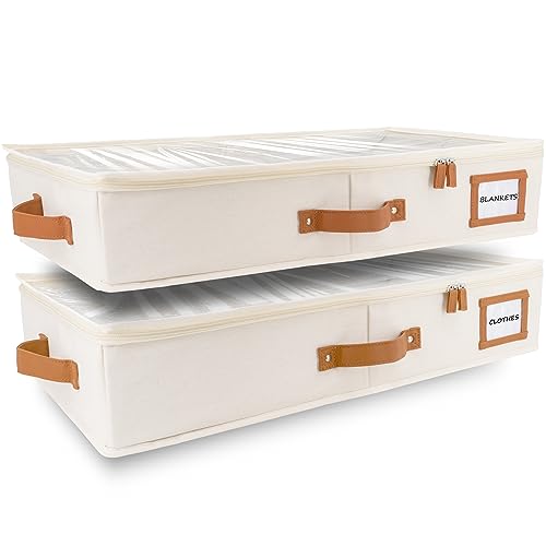 HOMELUX THEORY 2pc Under Bed Storage Containers, Bedroom Under the Bed Drawer Storage Organizer with Bins and Lids, Medium Underbed Clothes Storage Box Ideal for Blanket, Fabric, & Shoes (Ivory) - color: 1. Ivory, size: Medium (2pc)