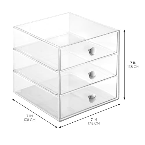 iDesign Stackable 3-Drawer Makeup Organizer for Bathroom or Vanity Storage - Set of 2 - Clear - color: Clear, style: Pack of 2
