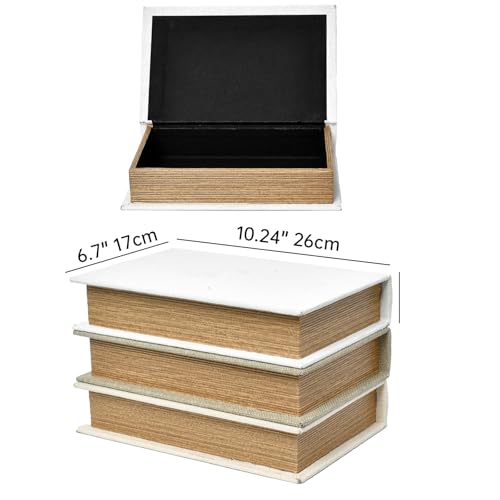 DECOR4SEASON Modern Linen and Wood Decorative Faux Book Boxes Set of 3,10", Taupe,Beige,Off White - color: Taupe,Beige,Off-White, size: 10"