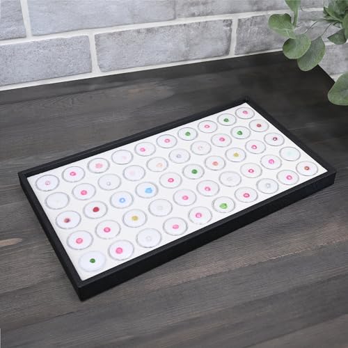 Ikee Design White Foam Gem Jars Showcase Stackable Display Tray for Collectibles, Home Organization Storage Box with 50 Gemstones and Bead Storage Jars, White Foam/Black Tray - color: White Foam/Black Tray (50 Jars)