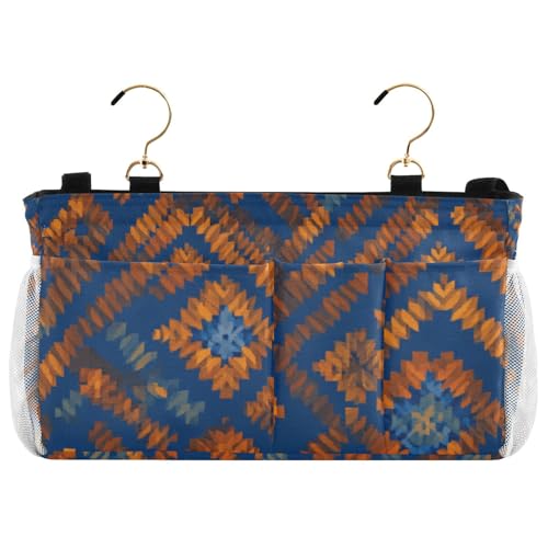 Bedside Caddy Hanging Bunk Bed Caddy Bed Organizer Hanging Pocket with 2 Hooks Bedside Storage Organizer Pocket Bag Holder Blue Orange Diamond Tie-dye - color: Blue Orange Diamond Tie-Dye