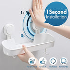 TAILI Shower Caddy with 4 Hooks Suction Cup Shower Shelf Hanging Bathroom Rack Removable & Reusable No Drilling Plastic Wall Mounted Bath Shelves Storage White - style: Modern