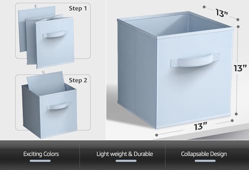 Sorbus Fabric Storage Cubes - 6 Foldable Storage Bins for Organizing Pantry, Cubbies, Toy Box - Clothes Storage & Closet Organizer - 13 Inch Collapsible Cube Baskets for Shelves with Handle - color: Pastel Blue, size: 13 Inch