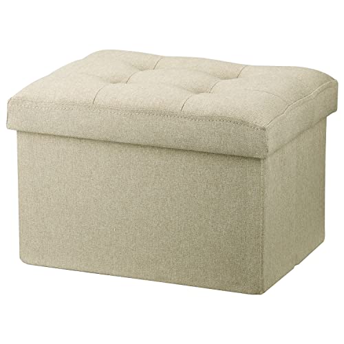 LINMAGCO Ottoman Storage Ottoman with Storage Small Foot Rest Stool Under Desk Stool Short Folding Footrest Linen Cloth Beigh 16X12X12IN - color: Beigh(linen), size: 16"X12"X12"