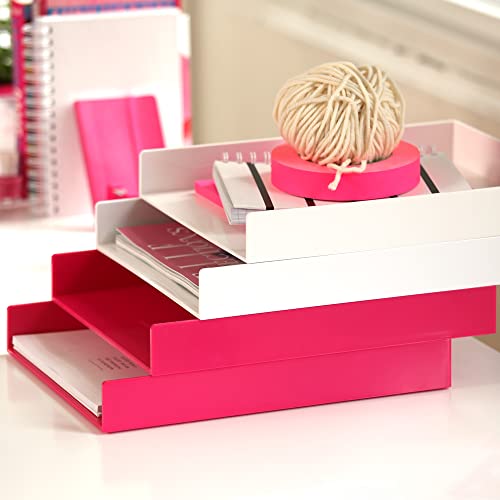 Poppin Stackable Letter Tray (2 Pack) - Modular Lacquer Desk Trays for Office Organization, Color-Coordinated Office Supplies for Desk, Paper Trays (White, 2pk Letter Tray) - color: White, size: 12.5" x 9.8" x 1.8"