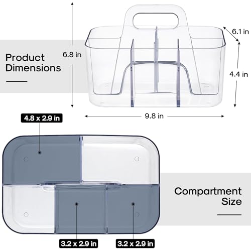 Multiuse Caddy Organizer with Handle, Portable Divided Plastic Tote Bin - Art Craft, Stationary Pen Marker Crayons, Makeup Hair Supplies Storage - Bathroom, Classroom, Dorm, Office, Desk Holder -Clear - color: Clear