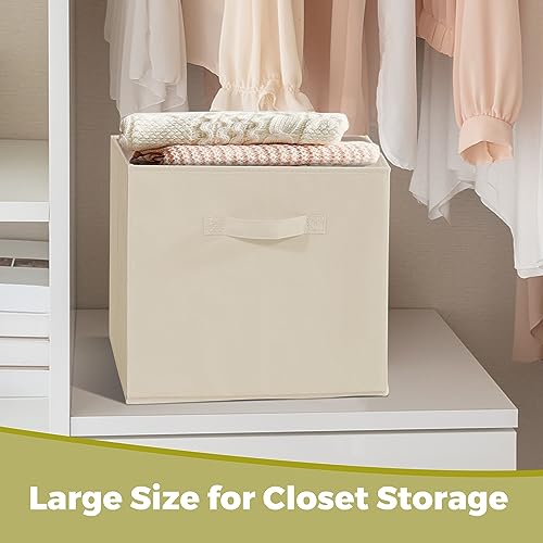 11x11 Storage Bins, Set of 3 Storage Cubes, Collapsible Cube Storage Box, Fabric Closet Organizers with Handles for Home, Office, Closet Shelf Cabinet, Bookcase, Beige - color: Beige, size: 3 Pack