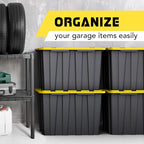 4 PACK X-Large Black & Yellow Storage Bins | Plastic Tote Organizing Container with Secure Latching Lids, Stackable, Extra Strength with Built in Handle | Black and Yellow Bins | 24.5" x 16.5" x 16.6" - size: X-LARGE - 24.5" x 16.5" x 16.6"