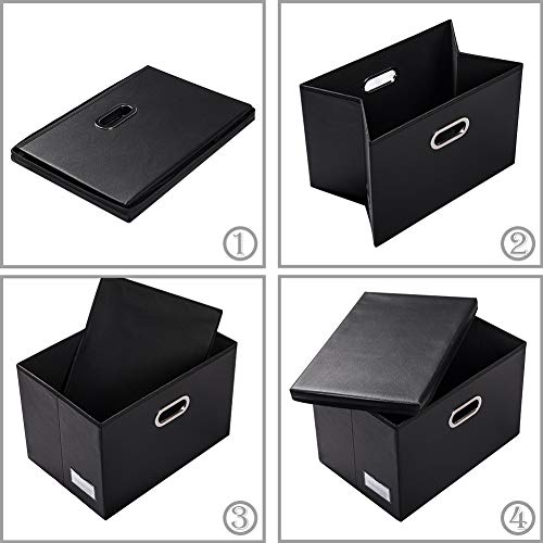 PRANDOM Foldable Storage Bins with Lids [5-Pack] Leather Fabric Collapsible Storage Boxes Organizer Containers Baskets Cube with Cover for Bedroom Closet Office Nursery Black (14.9x10.8x10) - color: Black, size: Medium(5-Pack)
