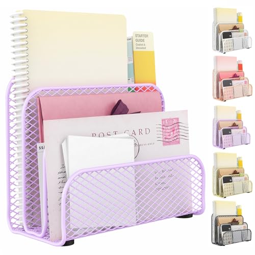 gianotter Mail Organizer Countertop, Metal File Holder with 3-Slot, Purple Desk Accessories & Workspace Organizers (Purple) - color: Purple