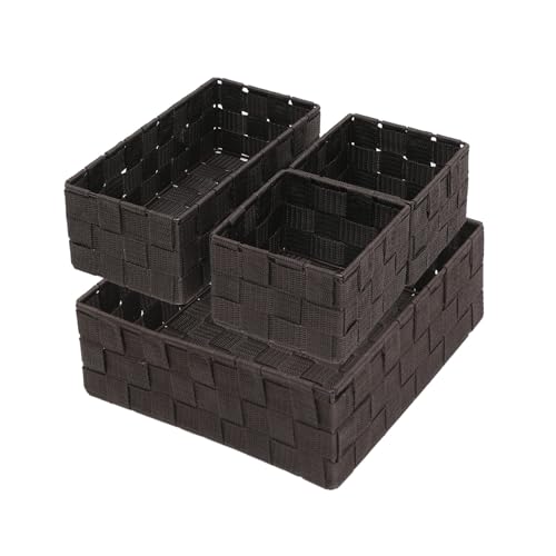 Storage Bins Woven Organizer Set of 4 – Polypropylene Storage Baskets with Metal Frame, Stackable Fabric Boxes for Drawers, Closet, Shelf, Nursery and Office, Brown - color: Brown, size: 4PCS-without lid
