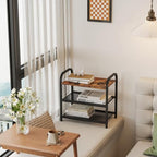 3-Tier Shoe Rack, Heavy-Duty Metal Grid, Rustic Wooden Top & Guardrails - for Entryway, Closet, Bathroom (Holds 6 Pairs, Space-Saving) - size: 17.32" X 10.24" X 16.93"