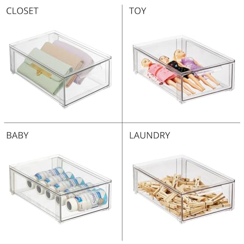mDesign Plastic Stackable Bathroom Storage Organizer Bin with Pull Out Drawer for Cabinet, Vanity, Shelf, Cupboard, Cabinet, or Closet Organization - Lumiere Collection - 8 Pack - (Clear, 8 x 12 x 4) - size: 8 x 12 x 4 (Pack of 8)