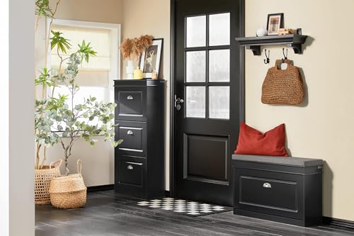 SoBuy Small Shoe Storage Bench, Black Narrow Shoe Cabinet for Entryway, Shoe Rack with Cushion&2 Tiers Flip-Drawer, Closet Hallway Mudroom FSR82-L-SCH - color: Black, size: 1 Drawer (L)