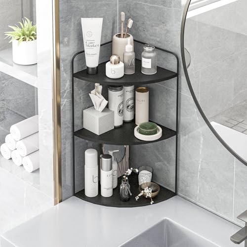 Forest Angle Bathroom Counter Organizer,Countertop Organizer,Vanity Organizers,Bathroom Storage,Bathroom Sink Caddy,Counter Shelf,Corner Counter,Corner Shelves(Black) - color: Black 3 Tier