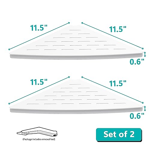 Qeke Corner Shower Shelf Matte White, 304 Stainless Steel 11.5” Recessed Corner Shelf Bathroom for Tiled Wall, Floating Shower Shelves Shampoo Holder, No Drilling, 2 Pack - color: Matte White