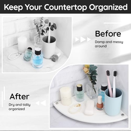 Segbeauty Quick Dry Stone Sink Tray, 9.85in Diatomaceous Water Absorbing Corner Sink Caddy, Fast Drying Stone Soap Tray Dish Sponge Holder Corner Counter Shelf Rack Drying Mat for Bathroom Kitchen - color: White, size: 9.9" x 9.9" x 1.2"
