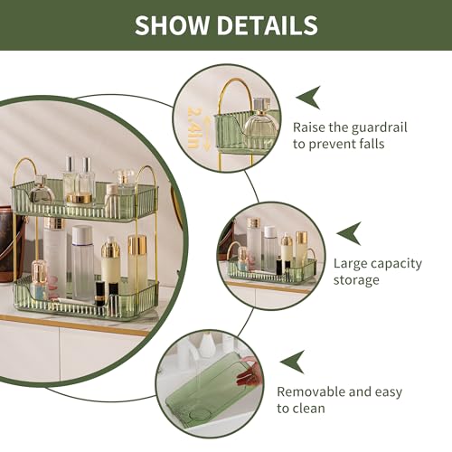 YCIA&DONE Bathroom Organizer Countertop, Makeup Storage, Skincare Cosmetic Tray Shelf, Perfume Holder Rack for Vanity Counter, Large Capacity, Easy to Install, Clean, 2 Tiers, Vintage Green - color: Vintage Green, size: 2-Tier
