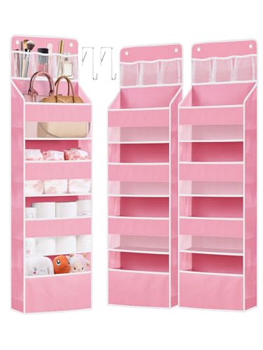 2 Pack Over The Door Organizer, Hanging Storage Organization with Large Capacity Pockets, Swing-Proof Behind Door Storage Shelf for Kicthen Bedroom Nursery Kids Toys Shoes,Pink - color: Pink, size: 2 pack