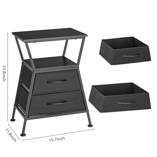 Side Tables for Bedroom Nightstand with 2 Cloth Drawer Bedside Table with Storage End Tables Living Room Sofa Couch - color: Black
