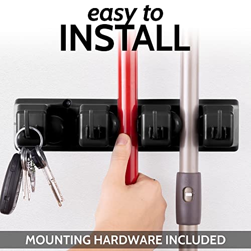 Zulay Home Mop and Broom Organizer Wall Mount - Easy to Install Mop and Broom Holder Wall Mount for Storing Cleaning Supplies - Organizer Utility Racks Mop Holder and Broom Hanger (3 Slots, Black) - color: Black, size: 3-Slot