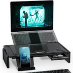 Heymaster Ergonomic Monitor Stand Riser, Laptop Stand Foldable Muti-Angle Adjustable Portable Foldable Stand with Heat-Vent Compatible with MacBook, Air, Pro, Surface Laptop (9-17 inches) (Black) - color: Black