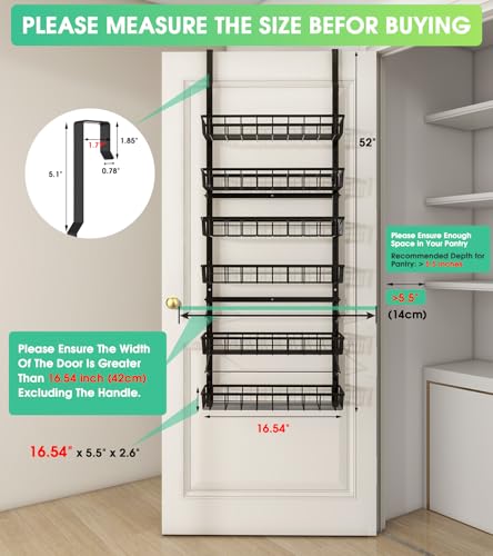 Mefirt Over The Door Pantry Organizer, Pantry Storage and Organization, 6-Tier Adjustable Hanging Baskets, Metal Wall Mount Spice Rack Seasoning Shelves for Home & Kitchen, Laundry Bathroom - Black - color: Black, size: 6-Tier