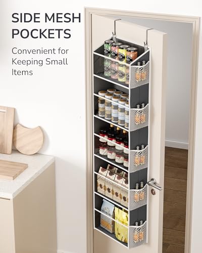 ULG 1-Pack Over Door Organizer with 5 Large Pockets 10 Mesh Side Pockets, 44 lbs Weight Capacity Hanging Storage Organizer with Clear Window for Bedroom Bathroom, RV, Clear Dark Grey - color: Clear Dark Grey, size: 1 Pack-5 Tier