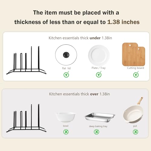 Pot Lid Organizer and Cutting Board Holder, Stainless Steel Kitchen Storage Rack for Lids and Boards, Space-Saving Cooling Rack Organizer for Countertop and Cabinet [1-Pack] Black
