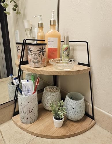 2 Tier Bathroom Counter Organizer,Standing Rack Cosmetic Holder,Wood Bathroom Organizer,Vanity Organizer Bathroom Counter Tray,for Bathroom,Bedroom (Log Color) - color: Log Color