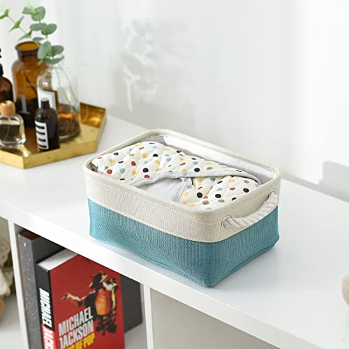 TheWarmHome Fabric Storage Bin with Handles,Storage Basket for Home Storage and Organization, Shelf Basket with Cover for Living Room Bedroom Decor Closet（White & Green,Small ,11.8L×7.9W×5.2H - color: White And Green, size: Small -11.8Lx7.9Wx5.2H