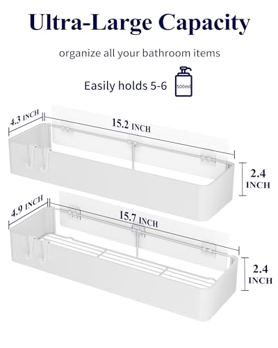 Kitsure Shower Caddy - 2 Pack Adhesive Shower Organizer, Rustproof Metal Shelves, No-Drill Bathroom Organizers and Storage, White, XX-Large - color: White, size: XX-Large