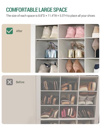 Hzuaneri Shoe Storage Cabinet, 36 Pairs Free Standing Closet Organizer, 9 inch Widened Cell Wood Shoe Organizer, 12 Tiers Vertical Space Saving Shoe Rack for Entryway, Cloakroom, White SR20703X - color: White, size: 36 Pairs