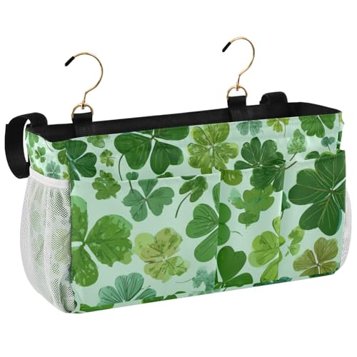 Bedside Caddy Hanging Bunk Bed Caddy Bed Organizer Hanging Pocket with 2 Hooks Bedside Storage Organizer Pocket Bag Holder Green Nature St Patrick Clovers - color: Green Nature St Patrick Clovers